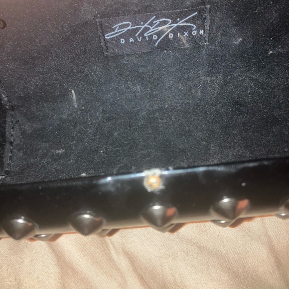 DAVID Dixon black studded designer shoulder clutch purse spiked carry snap case - Picture 2 of 6